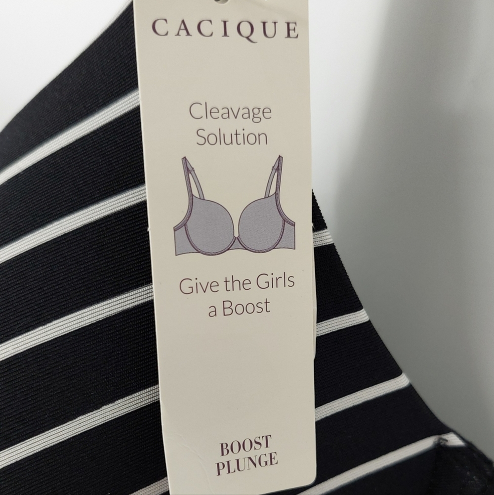 Cacique Boost Plunge Cleavage Solution Black White Stripe Bra, 40C - Picture 10 of 13